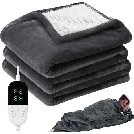 Couverture chauffante avec arrêt automatique, couverture chauffante électrique, 160 x 130 cm, minuterie 10 h, lavable à 30 ° à 40 °C, 6 niveaux de température, télécommande, couverture chauffante (1/5)