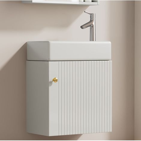 Mobile bagno con lavabo 46,5 cm sospeso in MDF bianco HAVRYA (1/5)