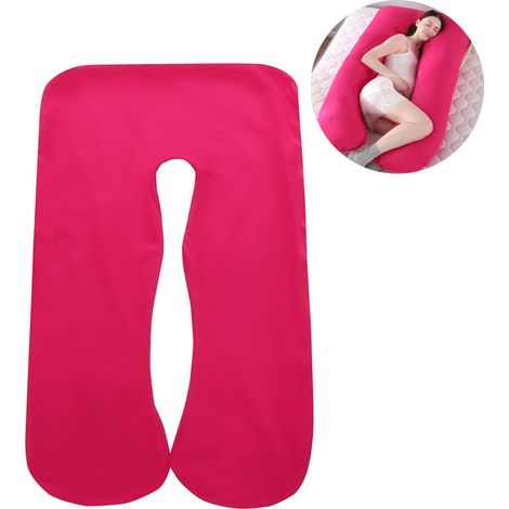 Coussin de grossesse, grand coussin en forme de U pour tout le corps, 100 % coton, avec housse en velours remplaçable et lavable pour dormir et allaiter, 70 x 145 cm, rose/bleu (1/5)