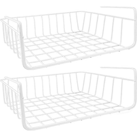 Panier Suspendu, Lot de 2 Panier Suspendu Etagere, Panier de Rangement pour Étagère Inférieure, Tiroir Suspendu Sous Étagère pour Cuisine Bureau (Blanc) (1/5)