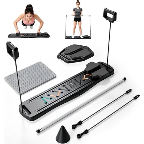 Planche de pilates, multifonction, pliable, réformateur de pilates, avec bande de résistance, planche d'équilibre, coussin pour genoux et barre, planche d'exercice pour exercices à la maison (1/5)