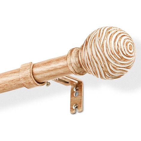 Tringle à rideaux extensible effet bois 76-381 cm – 25 mm avec noyau en métal imitation grain de bois, ondulations d'eau, tringle extensible pour fenêtres/portes, marron (1/5)