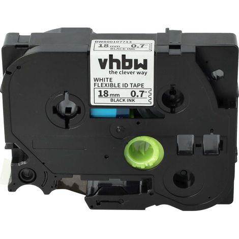 vhbw 1x Label Tape compatible with Brother PT 9700 PC, 9800 PCN, E 500 VP, H 500 Label Printer 8m x 18 mm, Black on White, Flexible (1/4)