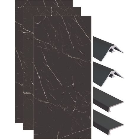 ONDEE ZEN - Pack de montage 3 panneaux muraux en niche - marbre noir 120 cm - profilés noirs (1/4)
