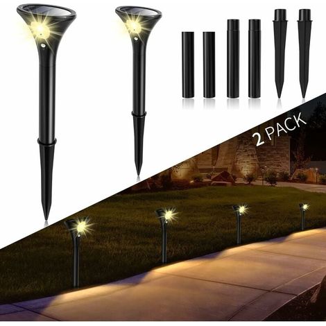 Luz solar para exteriores con sensor de movimiento, impermeable, ajustable, inalámbrica, luz LED de seguridad, luz blanca cálida, paquete de 2 focos solares para jardín, camino y patio (3000 K) SOEKAV (1/5)