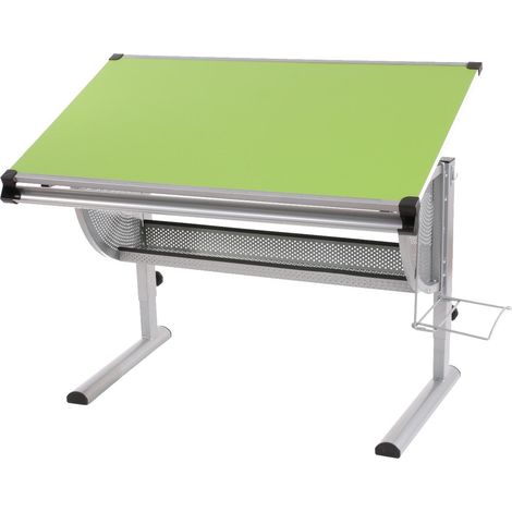 Escritorio infantil de metal y madera con tablero inclinable y altura regulable verde BUR04054