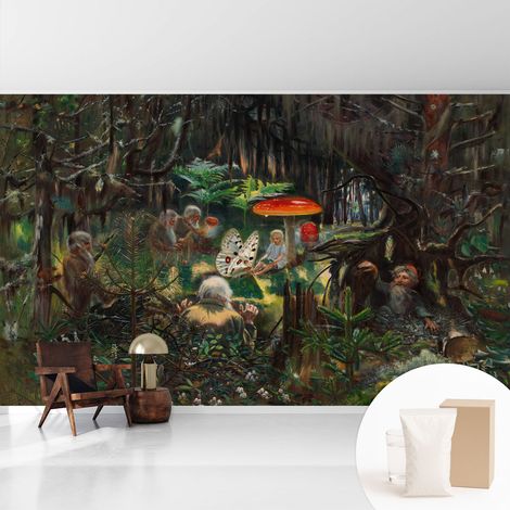 Papier peint intissé mural avec imprimé motifs uniques apparence moderne - Colle incluse gratuite Forêt féérique 416x254 cm (1/5)