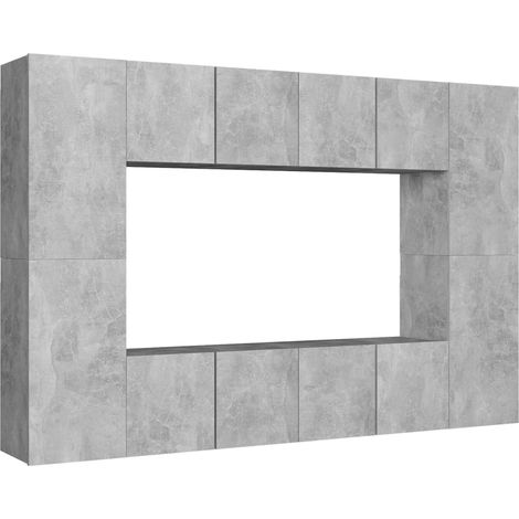 Set di mobili da 8 pezzi tra cui armadio credenza mobile TV televisore per soggiorno camera da letto salotto legno ingegnerizzato grigio 020025252