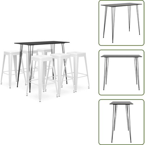 Ensemble de bar 7 pcs Noir et blanc - Ensemble De Bar - Meuble De Salle À Manger - Table De Bar - Tabouret De Bar - Mobilier Moderne (1/5)