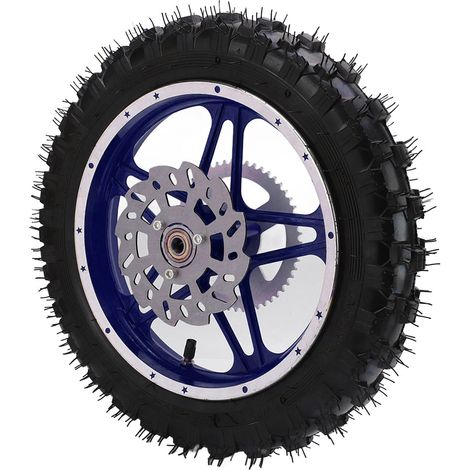 Roue arrière 2.5-10 pouces avec pneu, roulement à disque, pignon antidérapant bleu pour moto tout-terrain et pit bike (1/5)