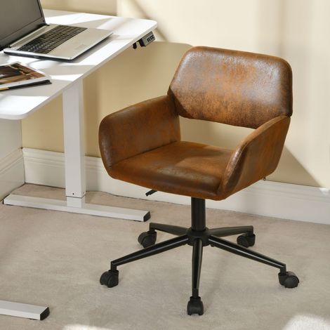 Urban Meuble – Chaise de bureau vintage en tissu suède marron – Hauteur réglable 75-85 cm – 5 roulettes – Confort rembourré et dossier incliné