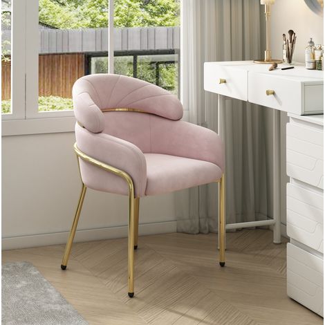 MEUBLIV Sedia 56,9 x 54,5 x 79 cm rosa – seduta in velluto, gambe in metallo, 1 posto (1/5)