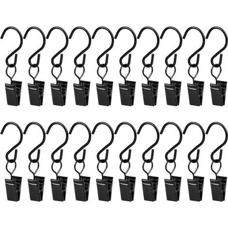20 Pièces Pince Rideaux, Pinces Rideaux, Pinces Metal Rideau, Petits Rideaux Clips Crochets, Rideaux de Douche Clip Crochets, Clips de Rideau, Noir 0,7 x 0,35 Pouces (Noir) (1/5)