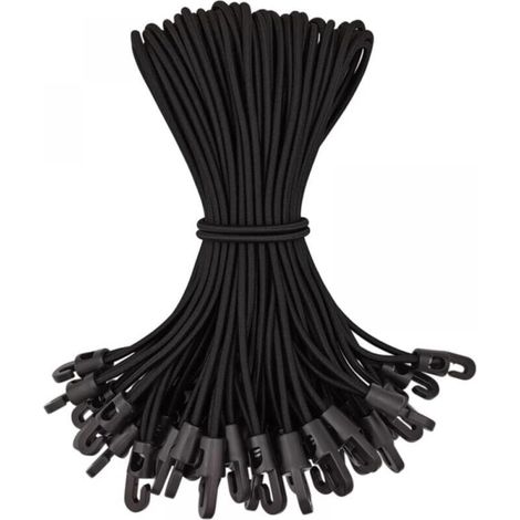Confezione da 50 corde elastiche, 25 cm – Ganci in plastica di alta qualità – Resistenti alle intemperie – Per teloni e campeggio