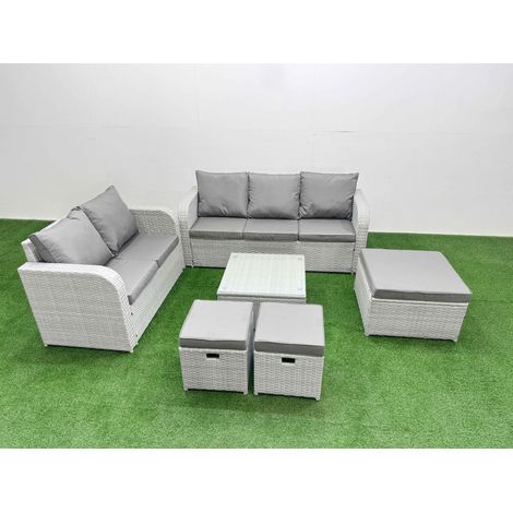 Fimous 8 Seater PE Rattan Wicker Garden Furniture Patio Conservatory Sofa Set with Square Coffee Table 3 Seater Sofa Love Sofa 3 Stool (1/4)