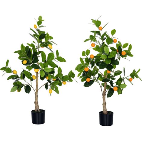 Set 2 Piante Artificiali di Limone e Arancia Alte 120cm per Interno con Vaso