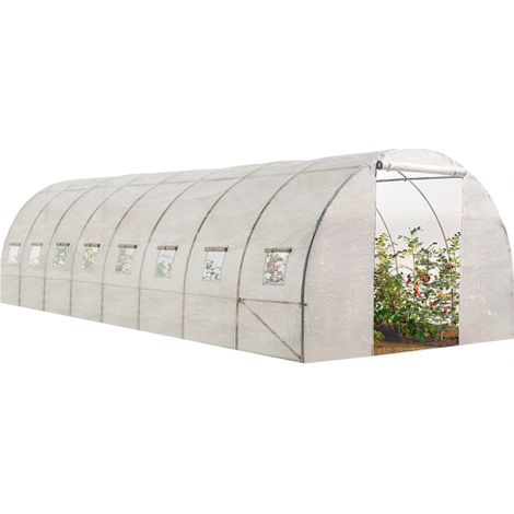 Idmarket – Serre tunnel 24m² – Dimensions 8x3m – Bâche armée 130 gr/m² – 9 arceaux renforcés – Aération optimale avec 8 fenêtres