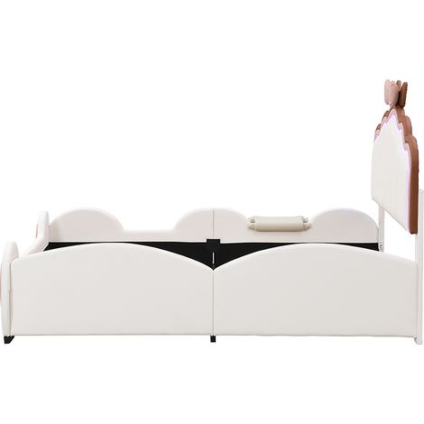 Lit enfant 140 x 200 cm en PU et MDF, avec LED changeante, toboggan et échelle, rose et blanc (1/5)