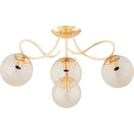 Plafonnier laiton, boules verre ambre 4xE14 OXA Alfa (1/3)