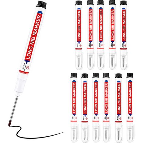 12 Pcs Marqueur Trou Profond Noir, Stylo Marqueur Indélébile Charpentier à Pointe Fine de 22mm, Marqueur Chantier, pour Marquages à des Endroits Difficiles d'Accès, Noir (1/5)