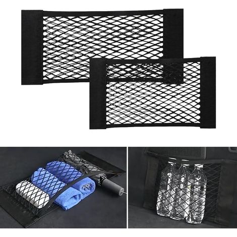 2 Filet de rangement, 60x25cm et 40x25cm, polyester nylon, adhésif double face, coffre voiture camping-car