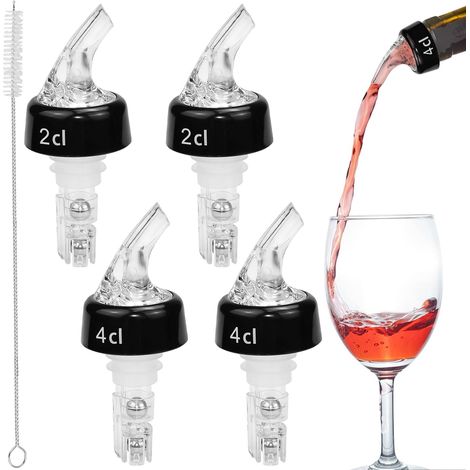 Juego de 4 piezas de decantador de vino de plástico con aireador (2cl/4cl) - Boquilla antigoteo para botellas de vino (1/5)