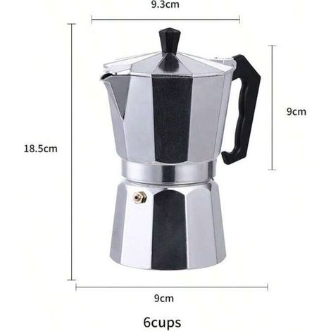 Cafetière italienne Moka en aluminium, cafetière classique, cafetière italienne vintage, cafetière expresso 6 tasses, argentée, capacité 300 ml, dimensions 18 x 16 x 8,8 cm