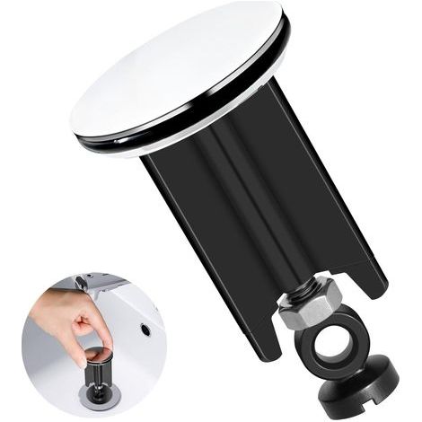 Bouchon Evier Cuisine, 40mm de Remplacement pour Bonde de Lavabo de Salle de Bain, Bonde Douche de Vidange Réglable en Hauteur, pour Cuisine, Salle, Baignoire, en Laiton et Caoutchouc, Ferreux (noir) (1/5)