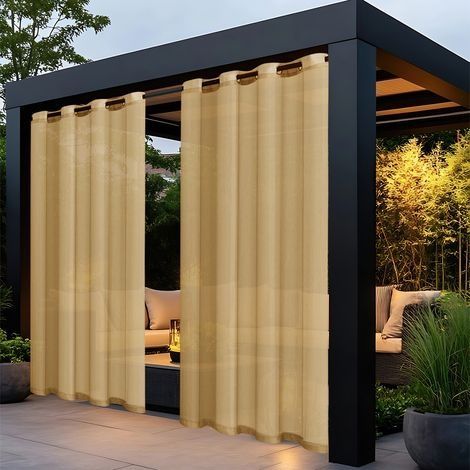 Rideaux transparents d'extérieur pour terrasse, imperméables – 2 panneaux à œillets, pour salon, chambre, véranda, pergola, cabane, 132 x 213 cm,couleur orange (1/4)