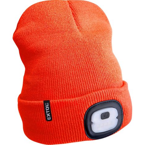 Gorra Extol con linterna frontal 4x25lm, carga USB, naranja fluorescente, ECONÓMICA, talla universal 43455 (1/5)
