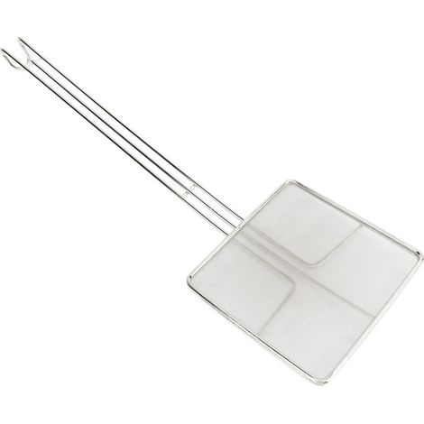 Écumoire en acier inoxydable carrée pour cuisson, friture et pâtes, avec passoire fine et cuillère tamisante. (1/5)