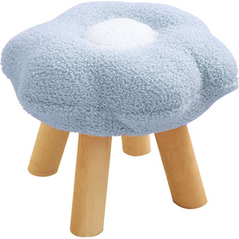 Petit repose-pieds mignon en velours doux effet tournesol, en bois haute résilience, idéal pour la chambre, le salon ou le canapé, bleu clair. (1/5)