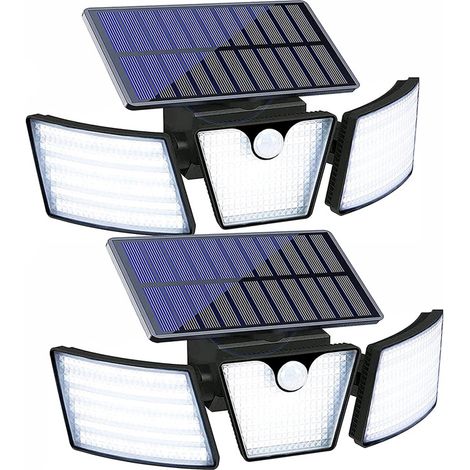 Lampe Solaire Exterieur avec Détecteur de Mouvement, Projecteur Solaire 3 Têtes 265 LEDs IP65 Étanche pour Jardin (Lot de 2) (1/5)