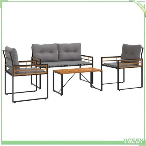 Ensemble de meubles d'extérieur - FAFEICY - 42026928 - Gris clair - Bois d'acacia massif & acier - 4 places (1/5)