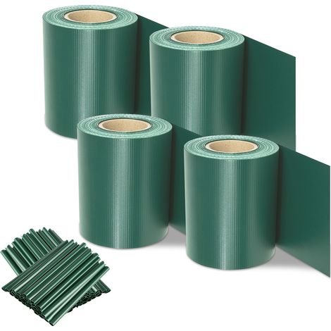 Jiubiaz 4 rollos de tiras de PVC para protección visual 50 m x 19 cm Lámina de protección visual con 40 clips de fijación para vallas de jardín y balcones  Verde