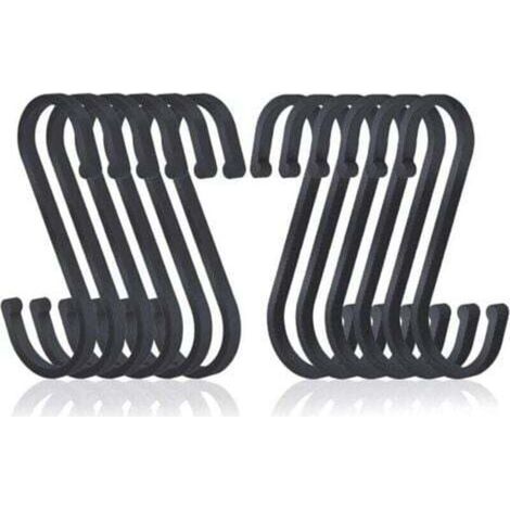Crochet S Lot de 12 Crochets Plats en Aluminium en S de Suspendus, Crochets de Boucher au Fini Mat pour Cuisine, Chambre à Coucher, Salle de Bain, Bureau et Jardin, Noir, (1/4)