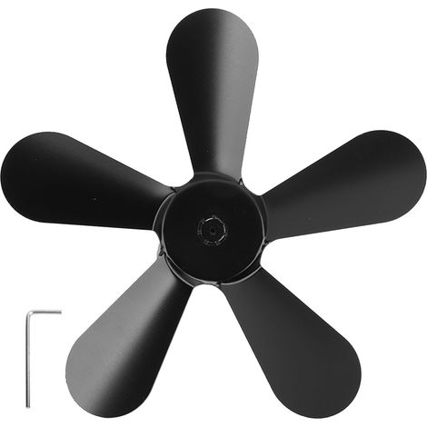 Pales de ventilateur de poêle 5 lames en alliage d'aluminium, remplacement pour ventilateur de cheminée noir, alimenté par chaleur (1/5)