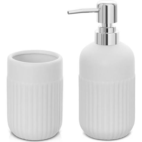 Set accessori bagno dispenser e portaspazzolini da appoggio bianco in ceramica Cup (1/5)