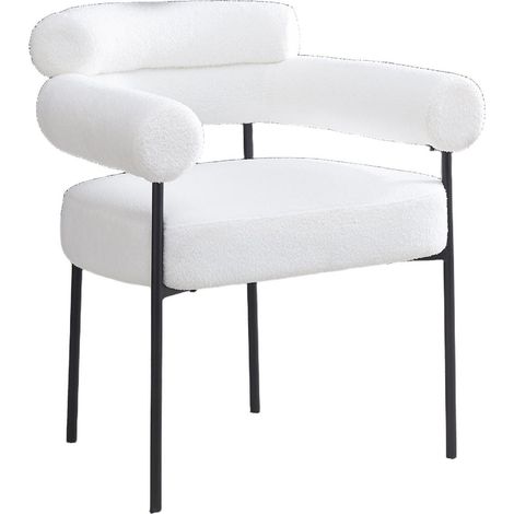 Lot 2 Chaises Salle à Manger Doudou Blanc Accoudoirs 72x60x77cm Métal Noir (1/5)