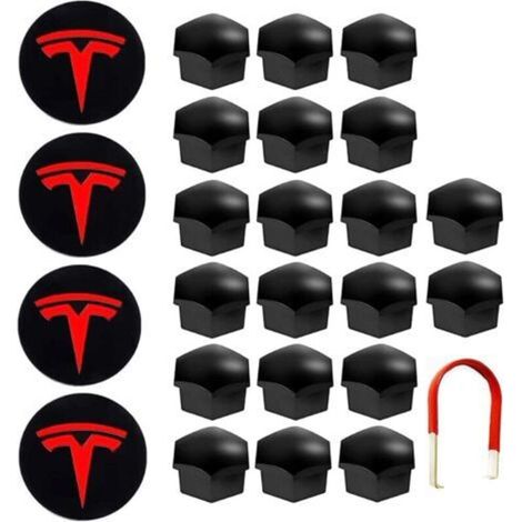 De Couverture De Roue Capuchon de Moyeu Central Car Wheel Nut Cover avec Outil Demontage pour Tesla Model 3, S X (Rouge)