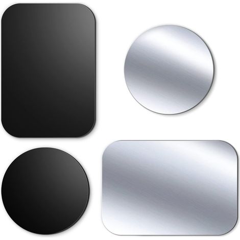 Plaque métallique, Plaque métal autocollante pour Support téléphone Voiture magnétique Lot de 4 Plaques de métal Minces avec Adhésif pour Aimant téléphone Voiture, Argent & Noir (1/5)
