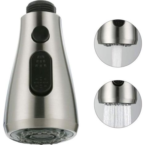 Douchette Robinet Avec Bouton Eco-stop Rétractable 3 Fonctions Remplacement Pour Robinet de Lavabo ou Pommeau de Douche Universelle