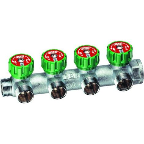 COLLETTORE MODULARE CON ARRESTI MANUALI IN OTTONE MASCHIO FEMMINA PER IMPIANTI SANITARI MODELLO: 3/4"X2 VIE (1/10)
