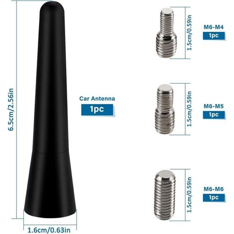 Antenne miniature courte de 6,5 cm pour voiture, avec 3 vis M4, M5, M6, pour la réception radio FM, AM. (1/3)