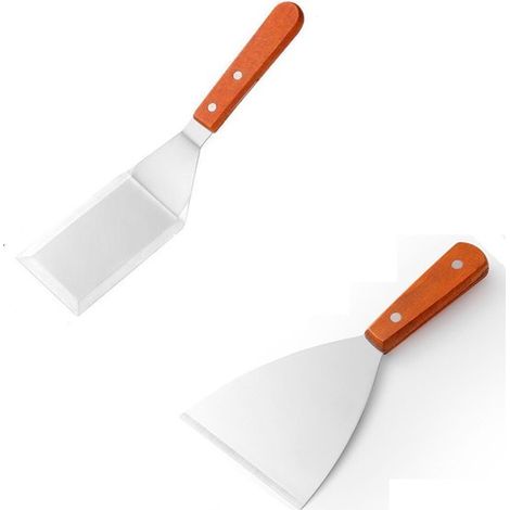 Set de 2 spatules BBQ – Acier inoxydable – 28,6 cm – Argent – Manche bois – Grillades (1/5)