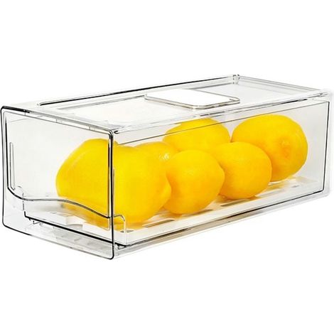 Fridge Organizer Drawer - Pull Out Stackable Refrigerator Bin - Transparent PET Plastic - For Kitchen Pantry Bedroom Closet Produce Storage - Large 30x20x11 cm or Medium 30x14x11 cm (1/3)