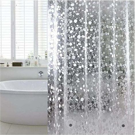 Rideau de douche en EVA 180 x 180 cm, imperméable et anti-moisissure, motif galets, avec 12 crochets antirouille, semi-transparent pour baignoire
