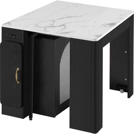Kücheninsel auf Rollen, ausziehbar, schwarz, Marmoroptik, USB und Type-C (1/5)
