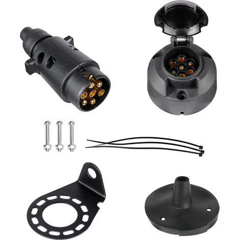 Kit de Prise Remorque 7 Broches Mâle et Femelle, avec Joint en Caoutchou et Support de Montage en Métal, 12V Étanche Connecteur Prise Remorque, pour Caravane Voitures RV (1/5)