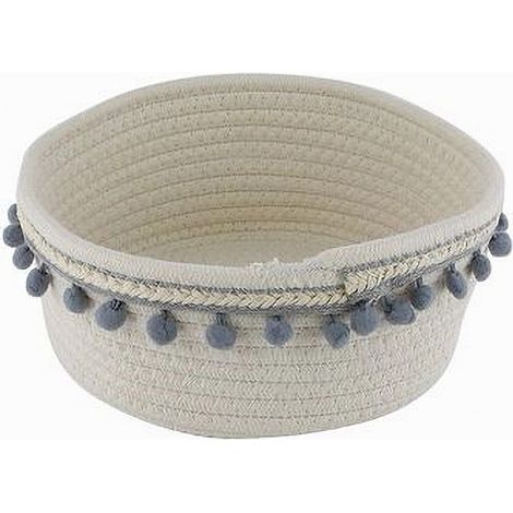 TRADE SHOP - Cesto Porta Oggetti Per Biancheria In Corda Pon Pon Grigi Cestino 22x9.5cm 10670 - (1/5)